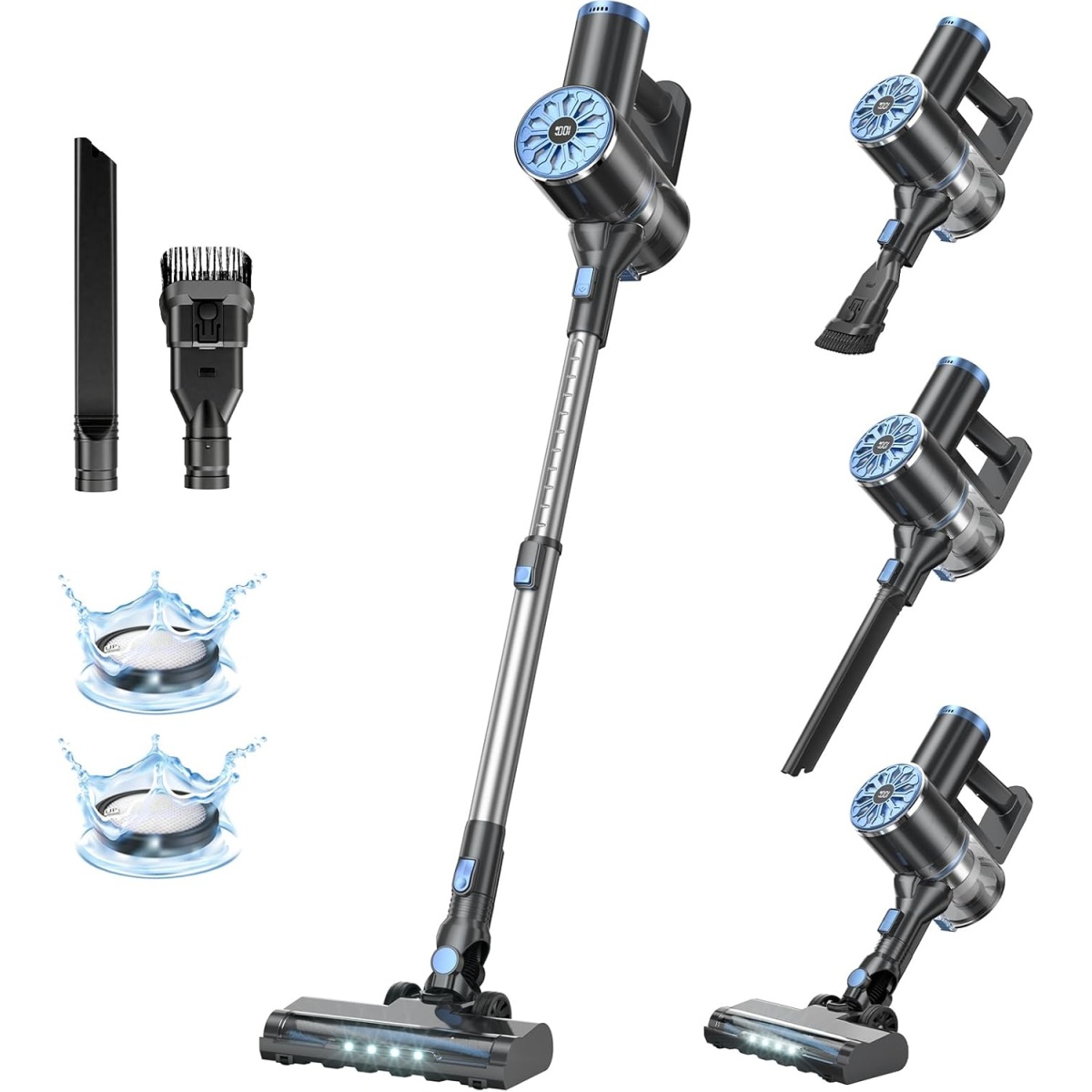 VIPSUN Cordless Vacuum Cleaner with Self-Standing, LED Screen Stick Vacuum Cleaners for Home, Lightweight Powerful Suction Vacuum, 6-in-1 Rechargeable Vacuum for Carpets, Pet Hair, Hardwood Floors