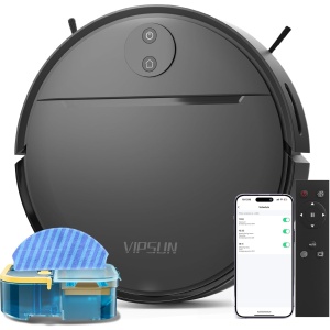 VIPSUN Robot Vacuum and Mop Combo with 4000Pa Suction, APP/Voice/Remote Control, Personalized Water Adjustment, Self-Charging Robotic Vacuum for Pet Hair, Hard Floor, Carpet, Black